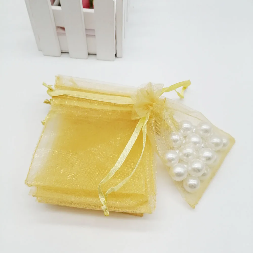 100pcs Organza Bags Gold Small Organza Gift Bags For Jewelry Packaging Display Christmas Wedding Jewelry Storage Drawstring Bag