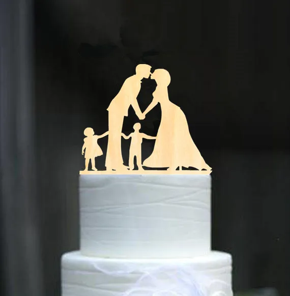 Family Style Rustic Wood Wedding Cake Topper Bride and Groom Cake Toppers with Kids Boy or Girl Cake Decorating Baby Shower