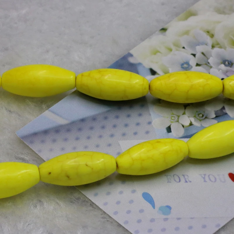 Olive shape 8x18mm Yellow Turkey Stone loose  beads 15