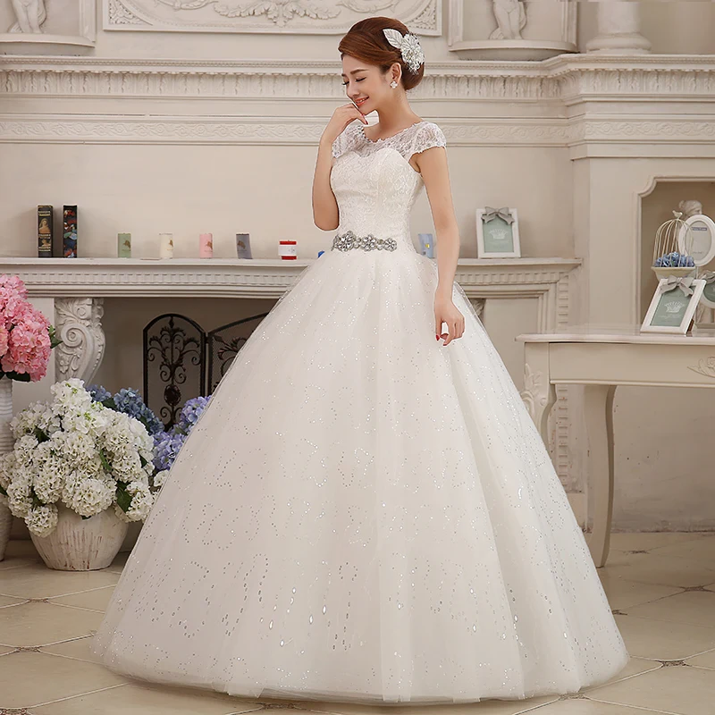 New Gorgeous Princess Tulle Wedding Dresses Crystal Sashes Bridal Gowns Romantic Floor Length Marriage Lace Ball Gown