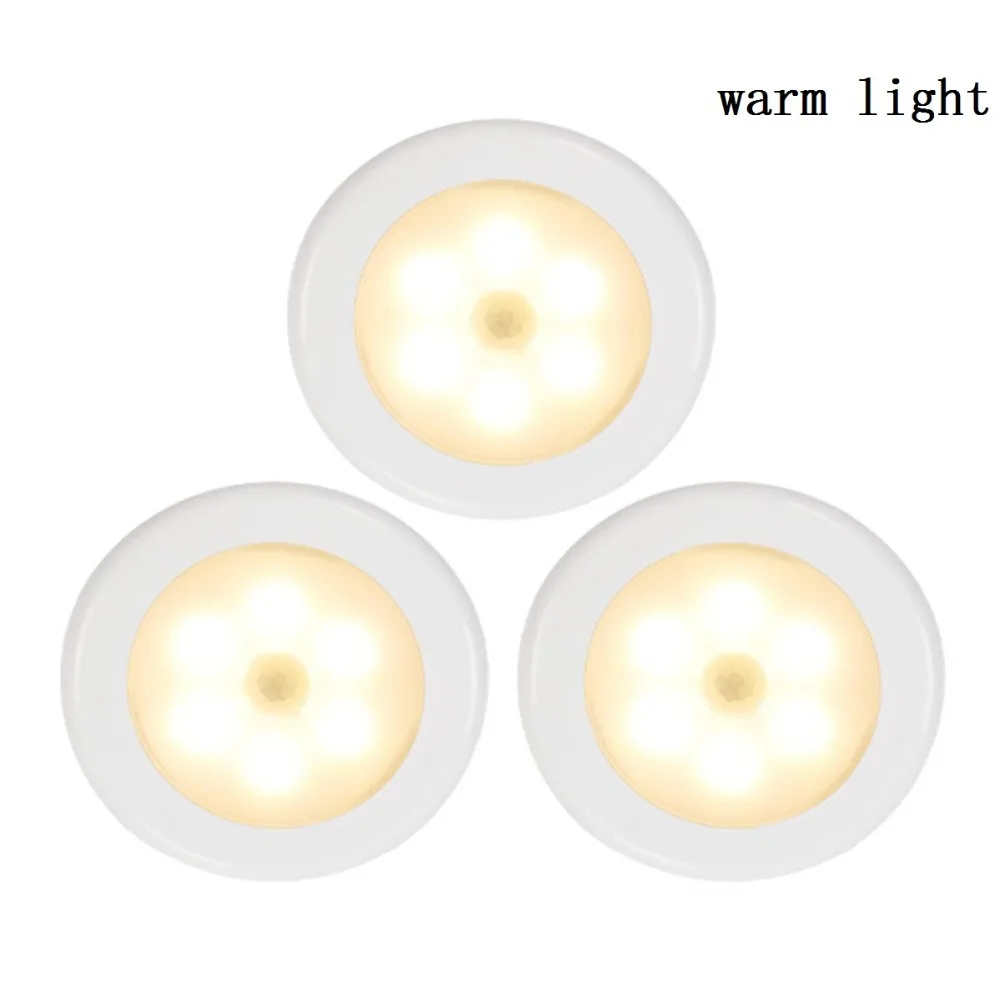 6LED Beads Sensor Night Light PIR Infrared Motion LED Bulb Auto On and Off Closet Battery Power For Home Wall Lamp Cabinet Stair