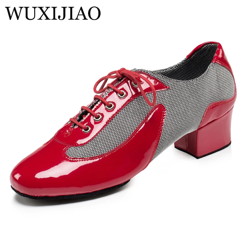 WUXIJIAO Black white red Latin dance shoes modern dance shoes men\'s indoor soft outsole Ballroom dancing shoes 4cm 2cm low hee