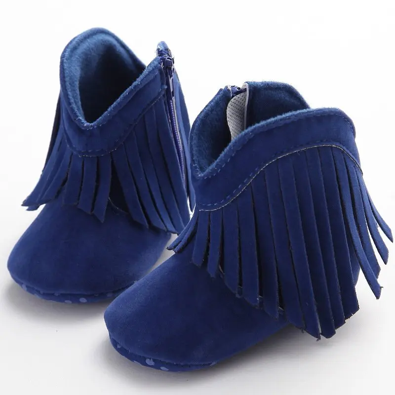 Moccasin Baby Kids Girls Solid Fringe Boots Shoes Infant Toddler Soft Soled Anti-slip Booties Casual Shoes 0-1Year