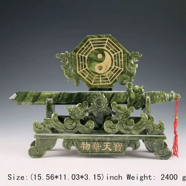 15.56 inch/ Exquisite south China Taiwan jade dragon manual auspicious sculpture, bagua sword