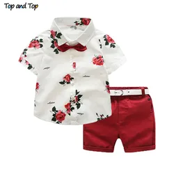 Top and Top boys clothing sets summer gentleman suits short sleeve shirt + shorts 2pcs kids clothes children clothing set