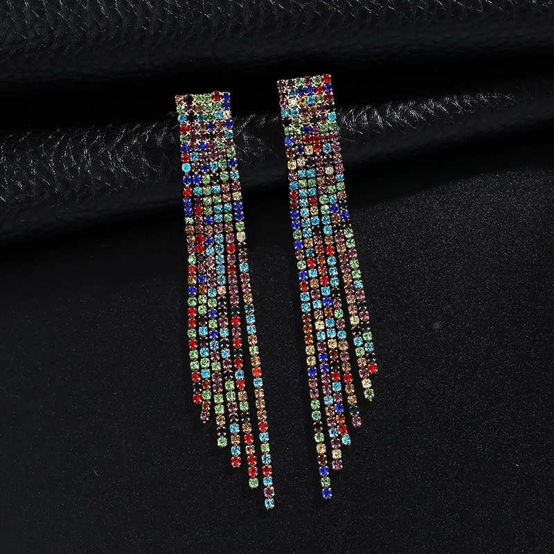 YFJEWE Trendy Long tassel Earrings for Women crystal Statement Earrings evening drop Earrings dangle earing party Jewelry E642