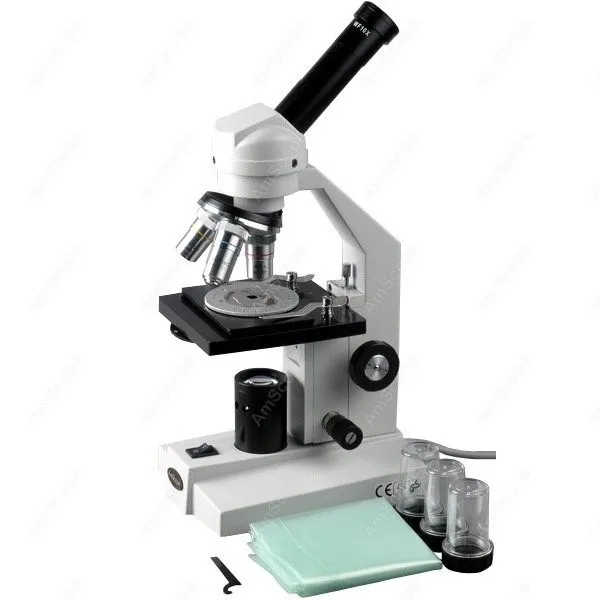 AmScope M500 Series Biological Student Cordless Metal Frame Polarizing Monocular Compound Microscope 40X-2500X+ LED