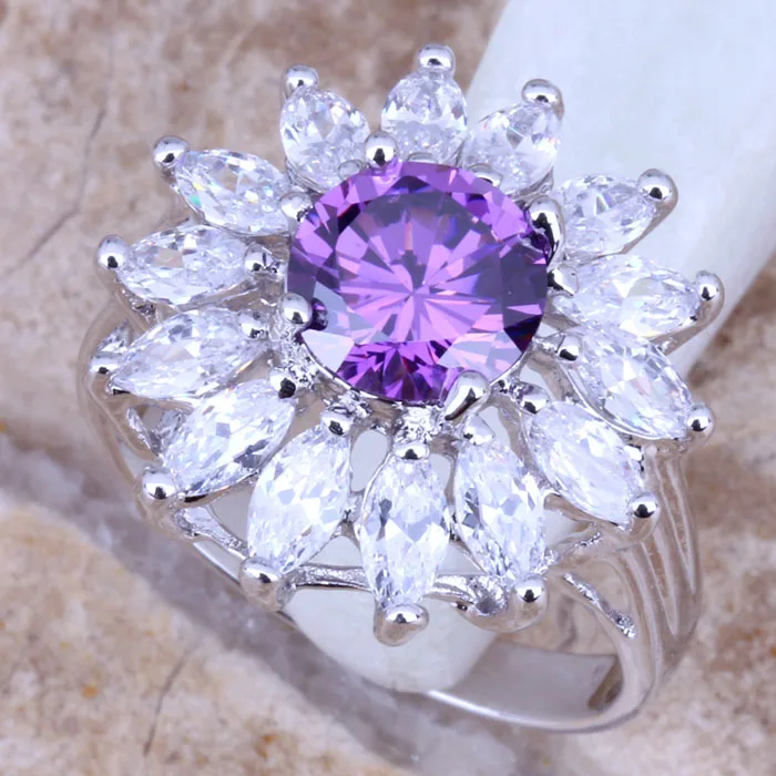 Admirable Purple Cubic Zirconia White CZ Silver Plated  Women's Jewelry Ring Size 6 / 7 / 8 / 9 R0367