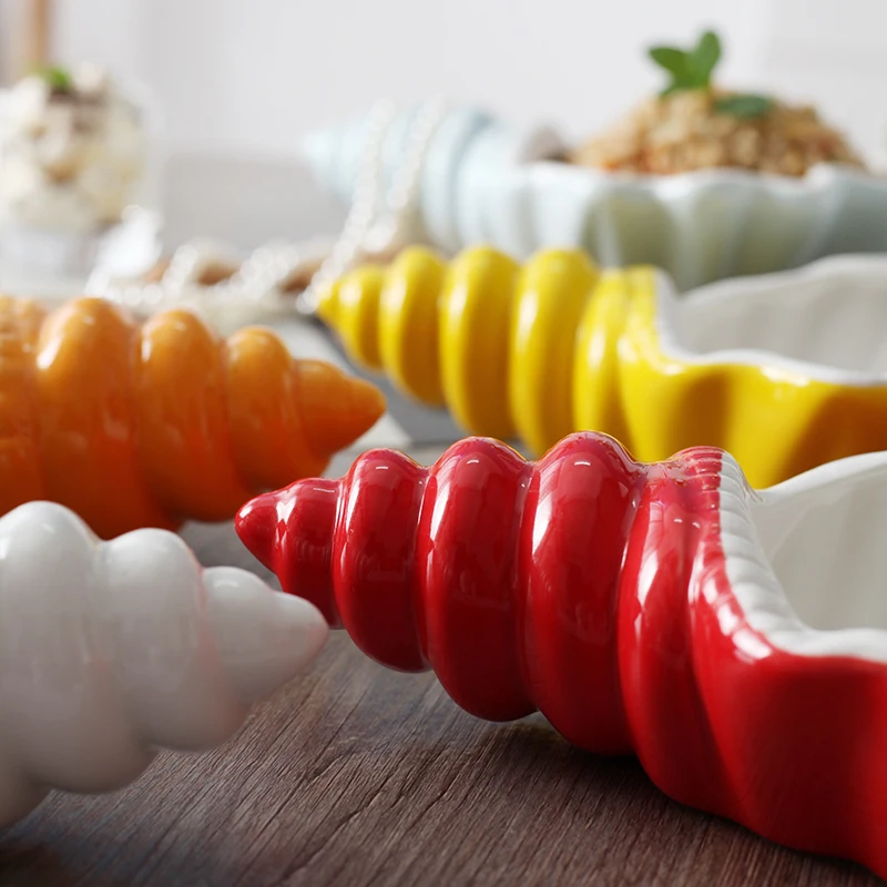 Creative White Conch Ceramic Plates Snack Fruit Dishes Cake Plate Candy Dish Salad Tray Porcelain Tableware Decor Dinnerware