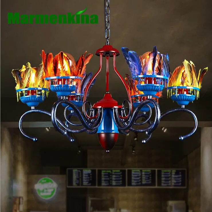 

Nordic living room dining room six heads feather decoration pendant lamp personality creative bar cafe clothing shop lamp.E27*6