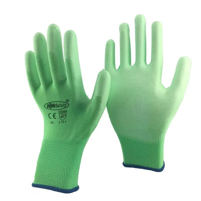 Guantes de trabajo de seguridad para jardín, manoplas de punto con revestimiento de poliéster PU, 24 unidades/12 pares