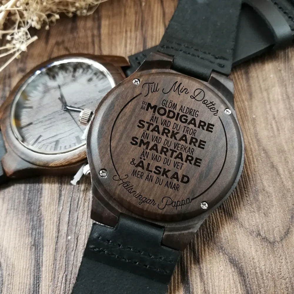 Pappa To My Datteren Carved Wood Quartz Watch Graduation Birthday Reward Gift