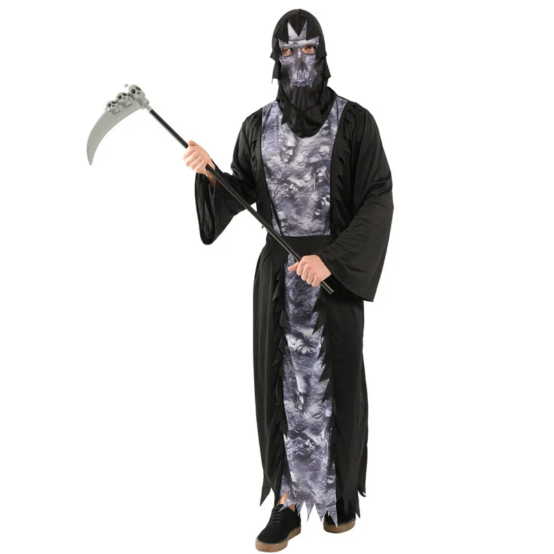 Schwarze Männer Halloween Hölle Teufel Dämon Kostüm Skelett Azrael Tod beängstigend Cosplay Karneval Purim Maskerade Nachtclub Party kleid