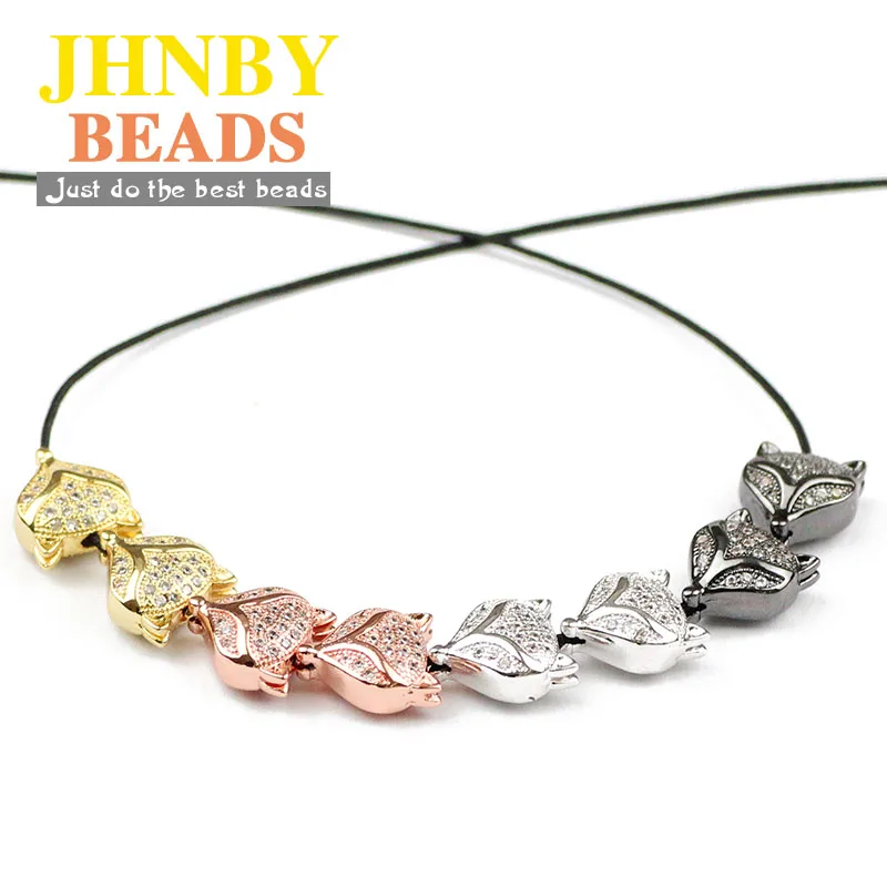 4pcs Fox Pendants Copper Spacer Micro Pave Zircon Animal Charms Loose Beads For Jewelry Bracelet Making DIY Accessories Findings
