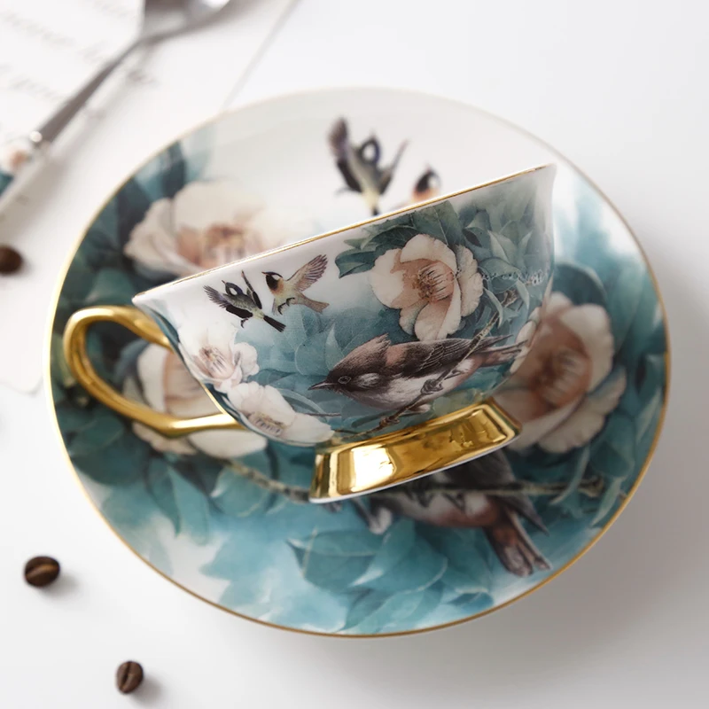 Cuckoo Bird British Style Pastoral Style China Coffee Cup And Saucer Creative Drawing Phnom Penh Afternoon Tea Coffee Cup