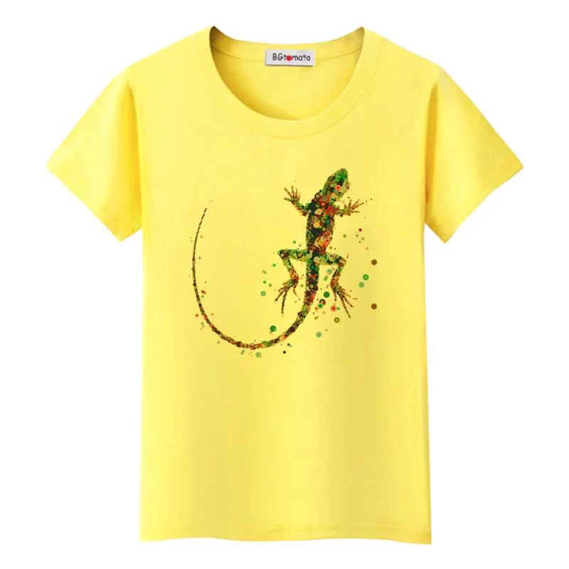 

BGtomato Colorful gecko t shirt new design fashion t shirt women super cool animal printing shirts