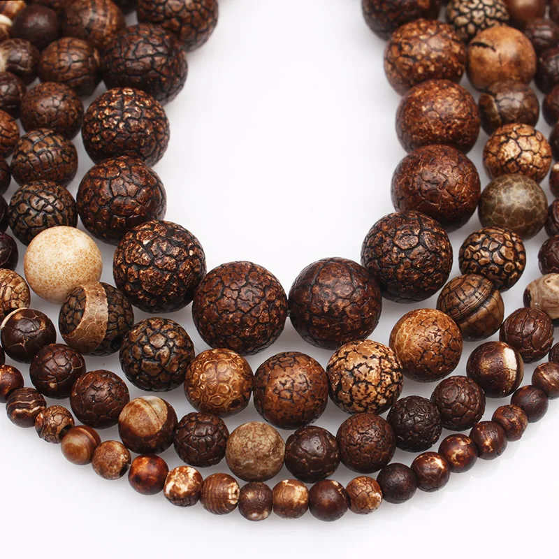 CAMDOE DANLEN New Natural Stone Beads Fossils Stone 6 8 10 12MM Loose Round Diy Charm Beads For Jewelry Making Accessories