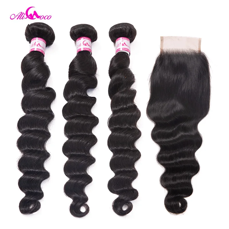 28 30 38 40 Inch Brazilian Loose Deep Wave Bundles With Closure  3 Bundles With Closure Human Hair Extensions Remy Hair Bundles