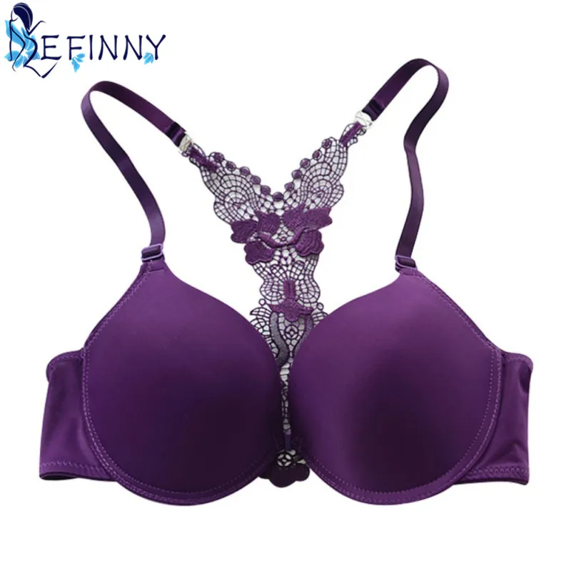 Newest Sexy Women Front Closure Adjustable Y-line Straps Racerback Push Up Bra Flower Charming Underwear Lace Lingerie