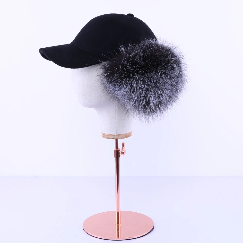 Fashion New 2020 Genuine Real Fox Fur Raccoon Fur Trim Cashmere Wool Blend Baseball Caps Winter Bomber Hats Earmuffs Cap