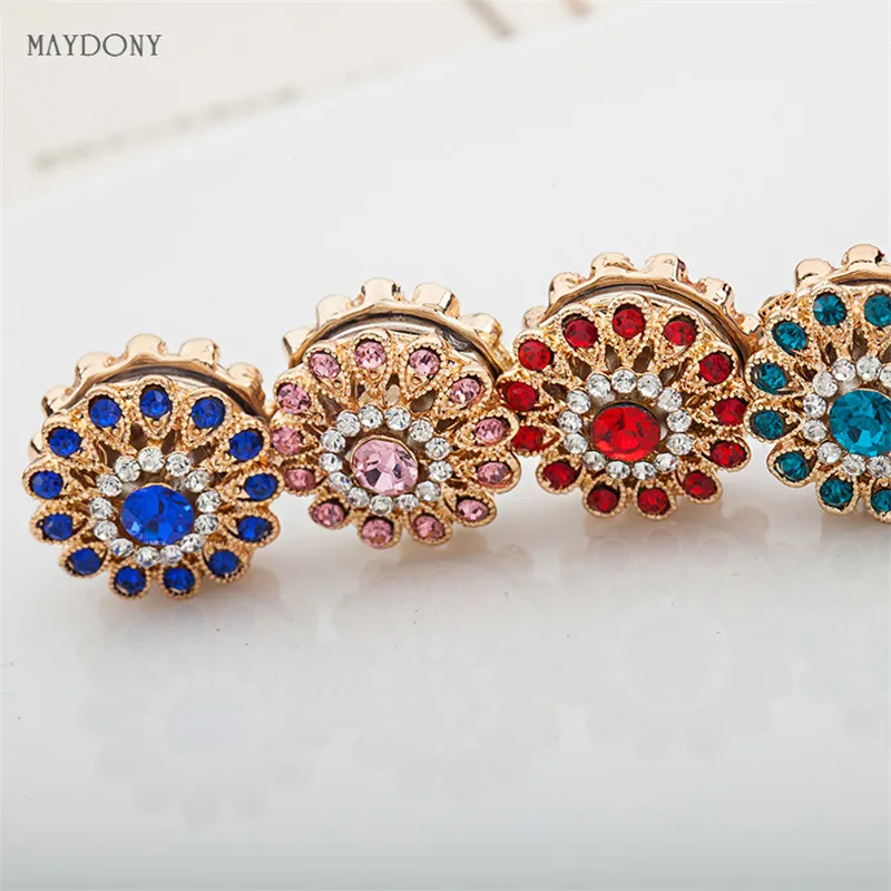 XT58-6pcs Fashion Rhinestones Flower Brooches Pin Scarf Buckle Metal Muslim Headwear Abaya Khimar Magnetic Hijab Scarf Magnet