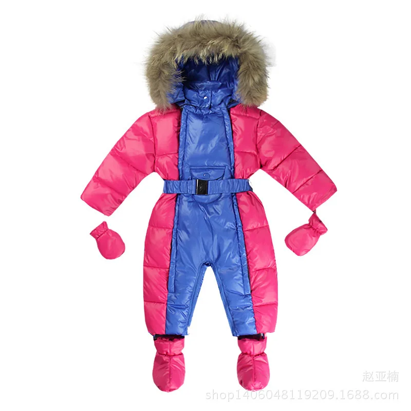 Winter Child Style Children's Thick  Down Cotton Hoodies Overalls Newborn Baby Sliders Newborn Toddle Clothes Hot sale