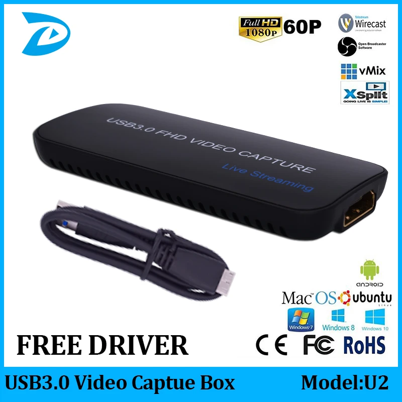 USB2.0 60FPS HDMI to USB VIDEO CAPTURE Dongle Game Streaming Live Stream Broadcast 1080P OBS/vMix/Wirecast/Xsplit