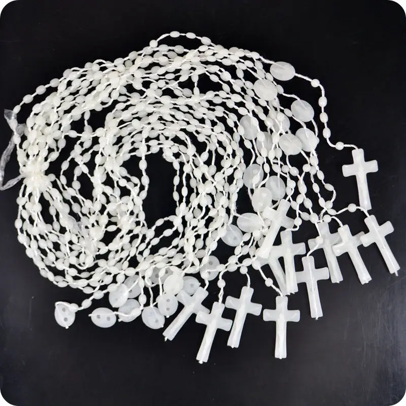 500x Glow in Dark Plastic Rosary Beads INRI JESUS Cross Crucifix Pendant Necklace Luminous Catholic Fashion Religious jewelry