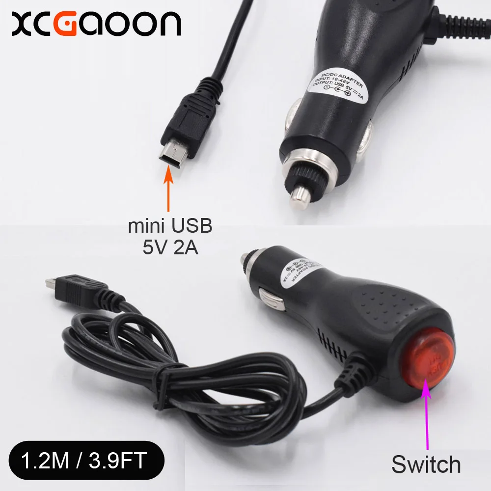 

XCGaoon 1.2meter 5V 2A mini USB Car Charger Adapter With Switch for Car DVR Camera Video Recorder / GPS, input DC 12V - 24V