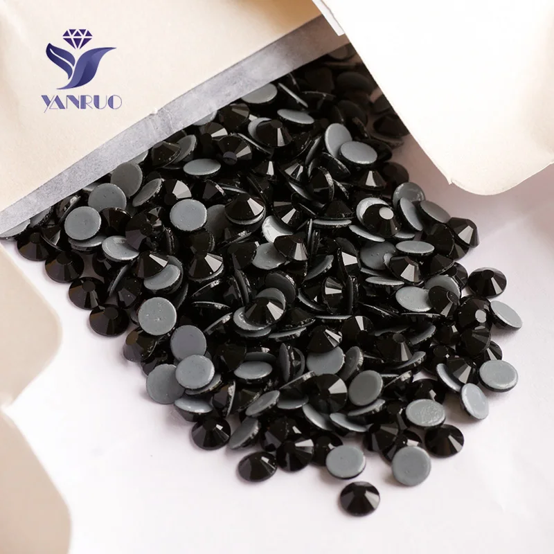 YANRUO 2058HF SS16-SS30 Black Rhinestones Hotfix Stones Glass Crystal Glitter Jet Stones For Wedding Dresses