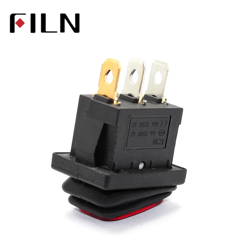 kcd1-101 3 pins mini on off seal waterproof rocker switch in 12v red lighting 6a250vac 13x19mm