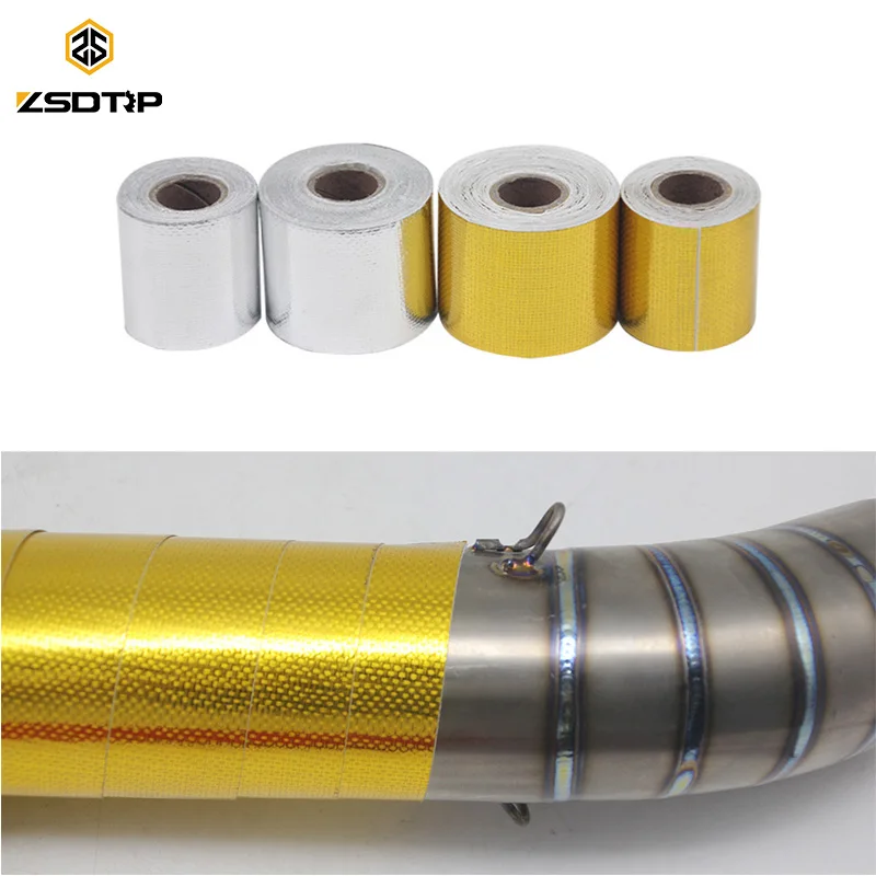 ZSDTRP 5M/10M Gold/silver Aluminum Reinforced Tape Heat Shield Adhesive Backed Resistant Intake Wrap for Exhaust Pipe