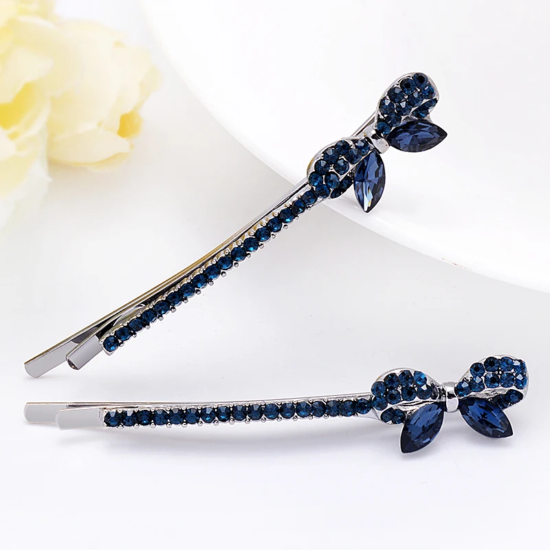 EASYA Blue Rhinestone Crystal Butterfly Cherry Flower Bowknot Hairpin Clip Fashion Metal Heart Hair Barrettes Hearwear