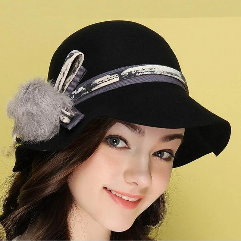 Women Hats Autumn Winter Fashion Hat Elegant Lady Wool Beret Keep Warm England Style Fedoras