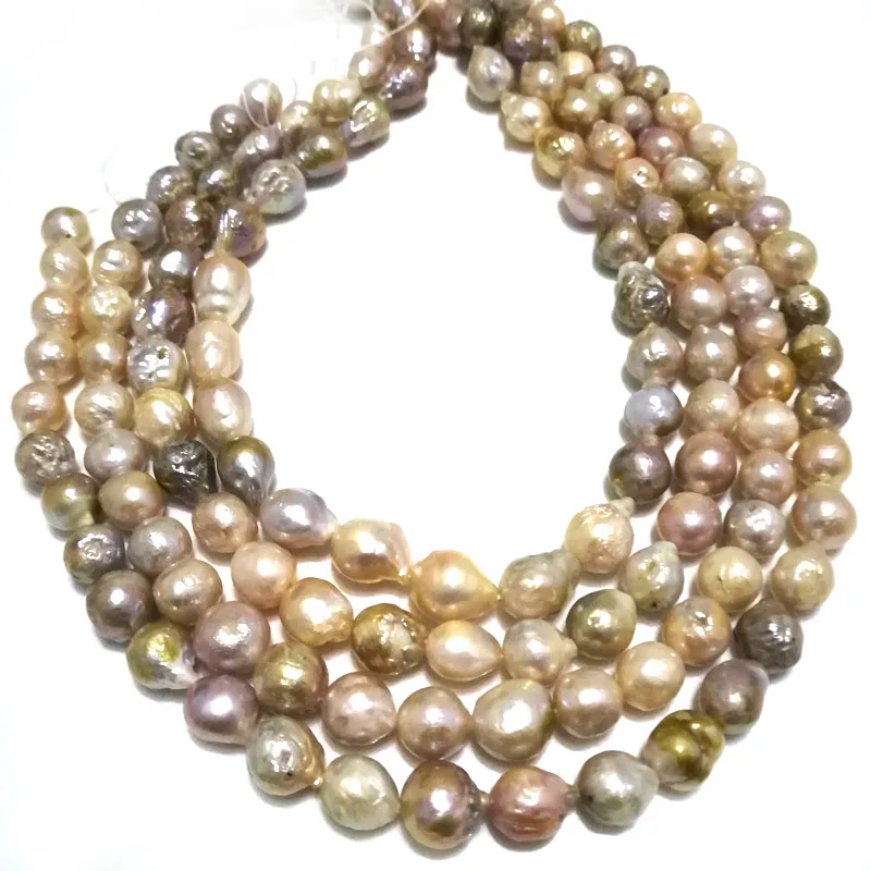 

16 inches 9-10mm Natural Multicolor Nucleated Round Large Baroque Pearls Loose Strand