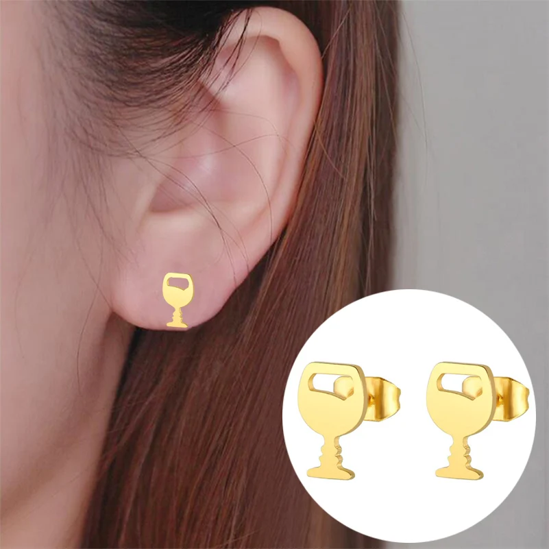 SMJEL Fashion Winebowl Stainless Steel Stud Earrings for Women Unisex Bottle Opener Shape Statement Earrings 2019