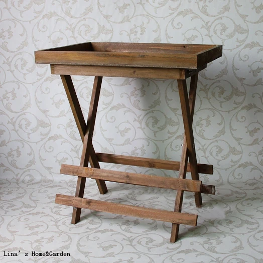 Screen Printing Aged Old Vintage Brown Solid Wood Folding Tray Table