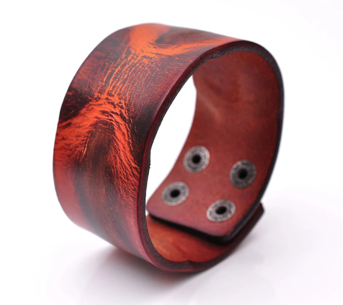 Rock Biker Graffiti Art Wide Cowhide Quality Thick Leather Belt Bracelet Wrap Cuff Wristband Bangle