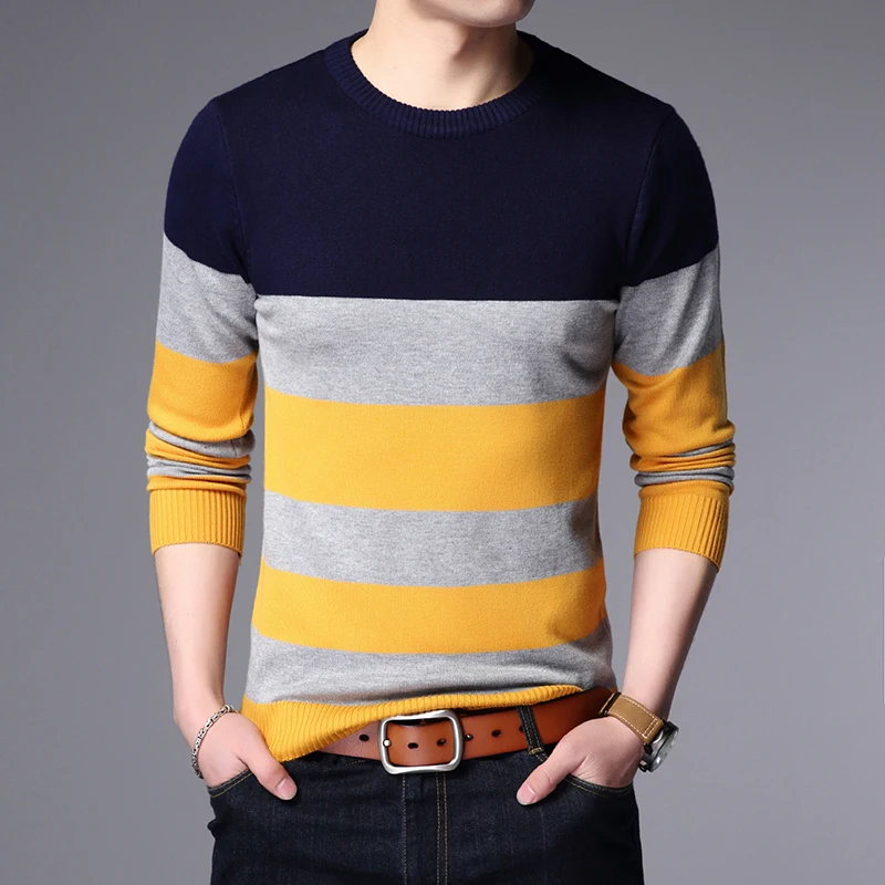 Liseaven Sweater Male Pullover Men Brand Casual Sweaters Striped Mens Cashmere Sweater Outerwear Jumper Pullovers