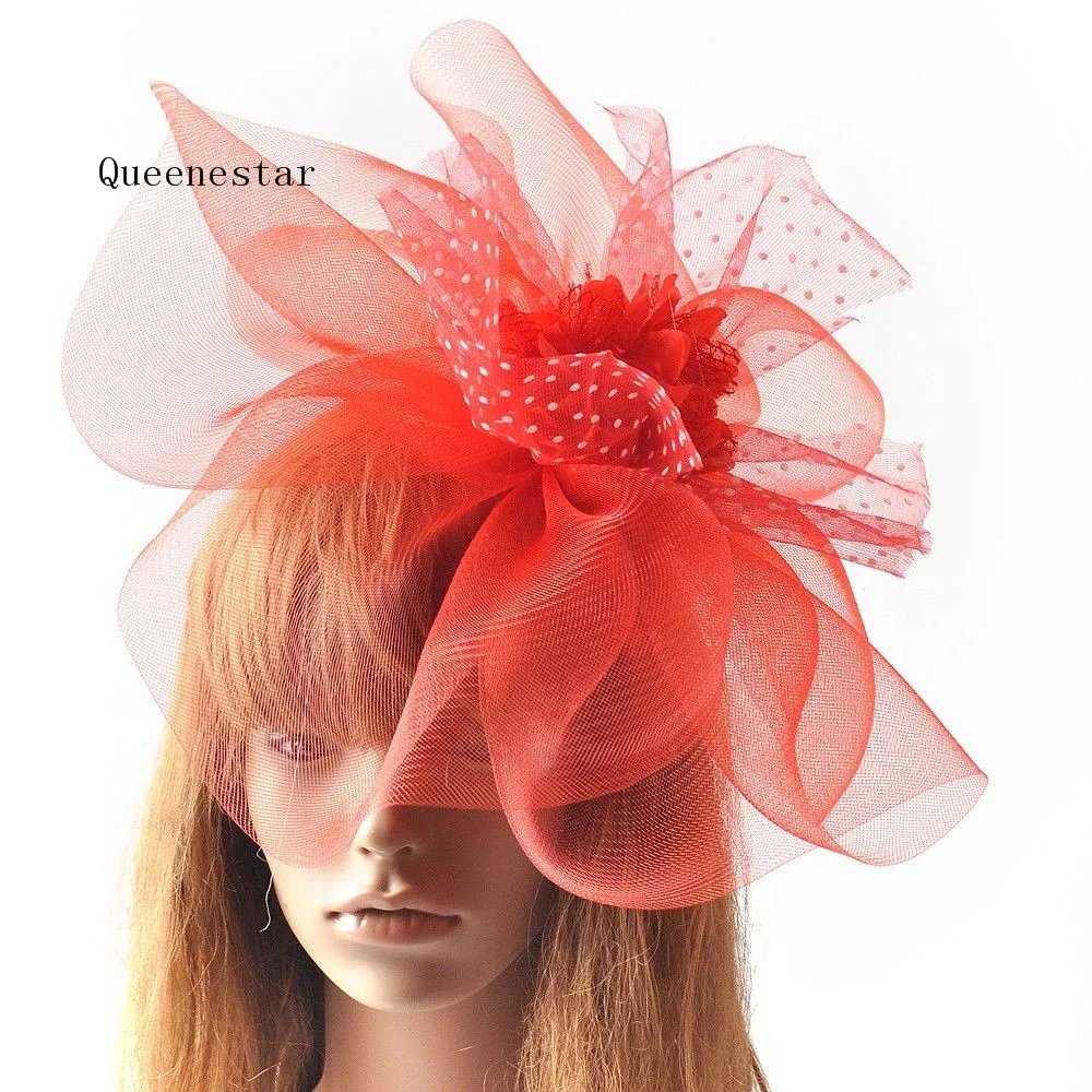 

Large Red White Purple Flower Headwear Fashion Feather Fascinator Hair Clip European Ladies Mesh Derby Fancy Derby Hat Headpiece