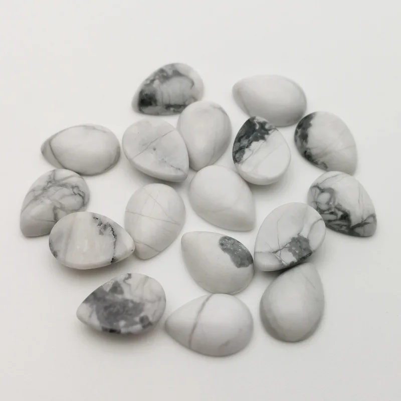 

Fashion natural stone beads charms 10X14mm white Howlite teardrop CAB CABOCHON no hole Free shipping 50pcs wholesale