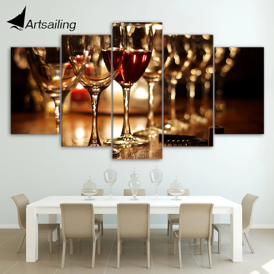 5 piece canvas painting HD Printed glasses wine drink posters and prints wall pictures for living room modern  ny-6705B