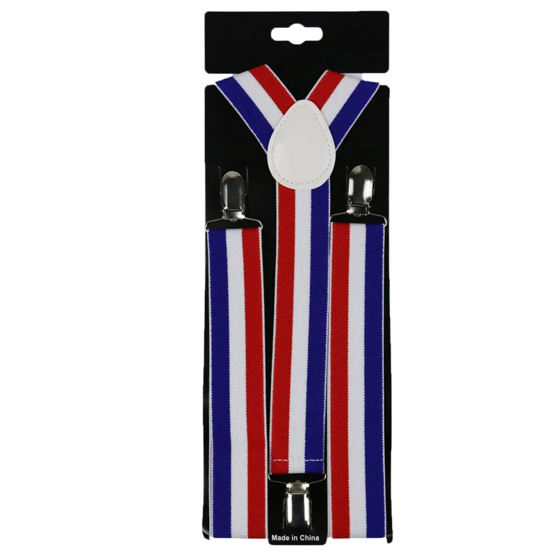 Winfox Mens Women Suspender 3.5cm Wide Navy Red White Suspenders 3 Clip-on Y-Back Braces Elastic Suspender