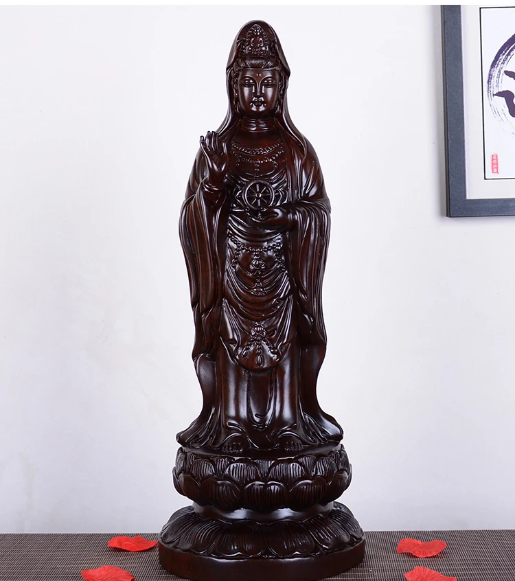 50cm Large high-quality HOME family living Room Shrine GUANYIN BUDDHA Nanhai Guanyin bless Ebony Wood HAND carving art statue