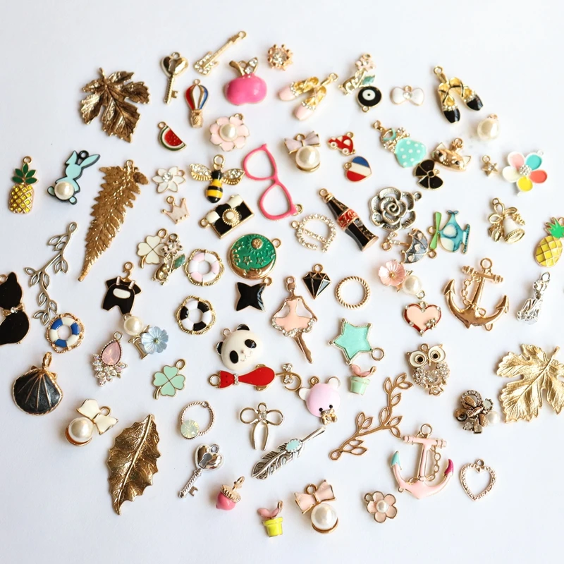 Feedback Customer ~ 30Pcs Mix Random Styles Glass Colorful KC Gold Color Glazing Alloy Charm Jewelry Pendants