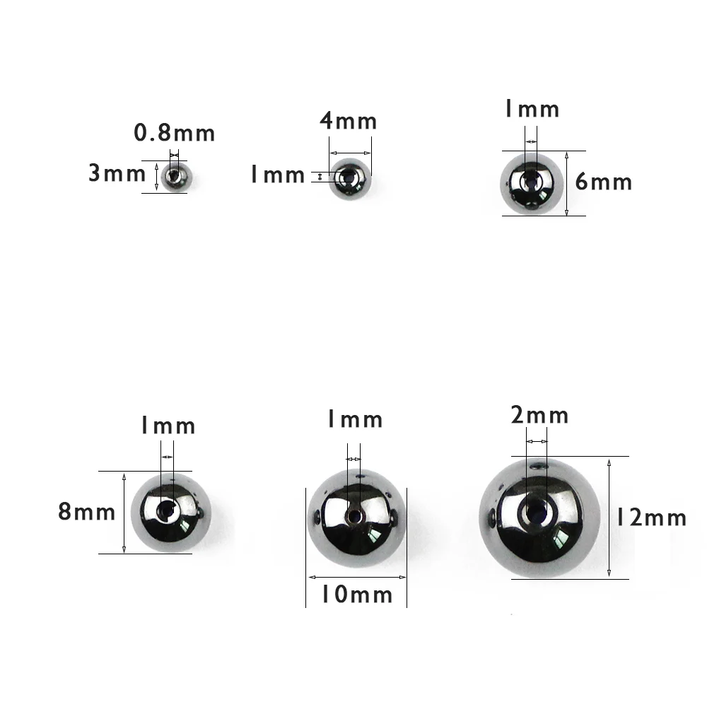 WLYeeS Round Hematite Beads 3 4 6 8 10 12mm Ball Natural Stone Loose Spacer Bead for Women DIY Jewelry Bracelet Making wholesale