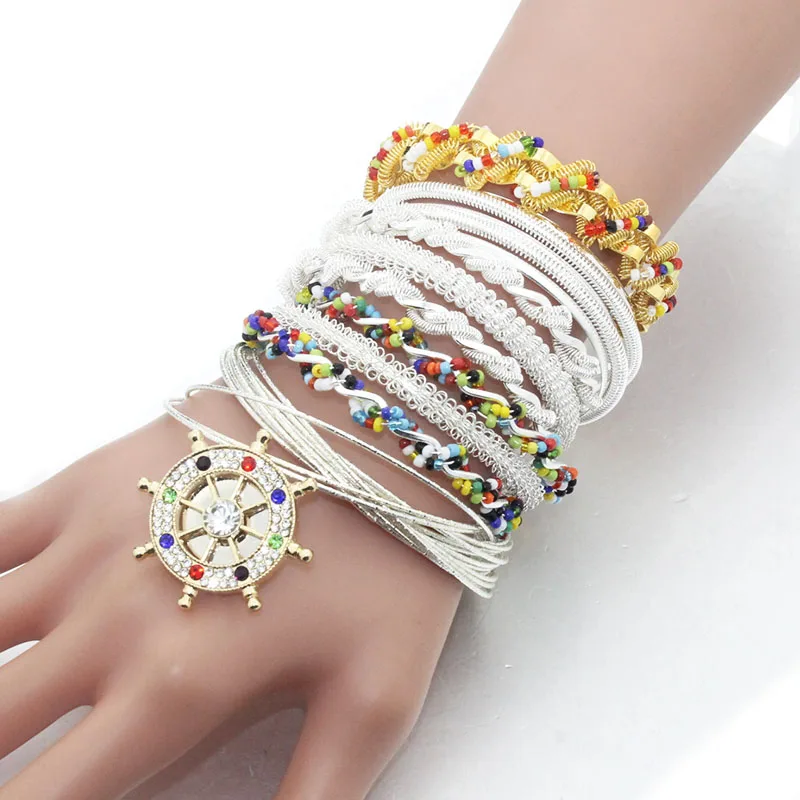 18MM Snap Button Women Metal Bangle Elasticity Bracelet Retro Color Bohemia Charms Bangles Cuff Jewelry 9554