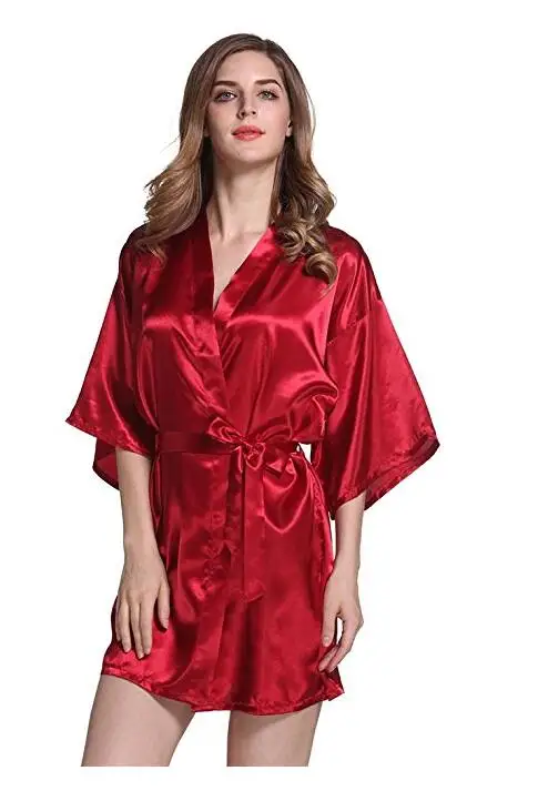 Silk Satin Wedding Bride Bridesmaid Robe Floral Bathrobe Short Kimono Robe Night Robe Bath Robe Fashion Dressing Gown for Women