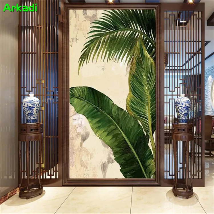 Custom photo Southeast Asian style tropical palm banana leaf paintings living room hallway entrance background wall living room