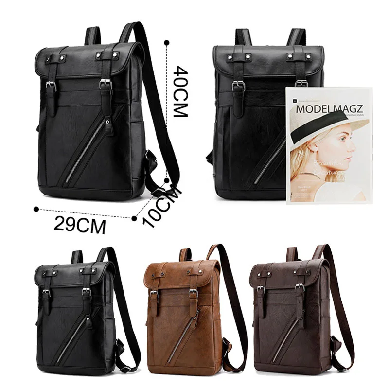 Men Backpack Leather Retro Korea Version College Style 2023 Large Waterproof Bag Popular Simple Laptop Backpacks Women XA131ZC